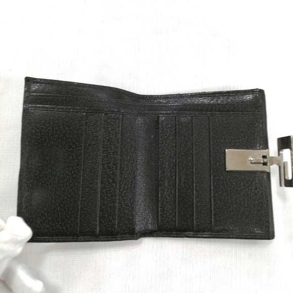 Gucci G Squared Logo Black Pebbled Leather Silver Clasp French Compact Wallet - Picture 3 of 16